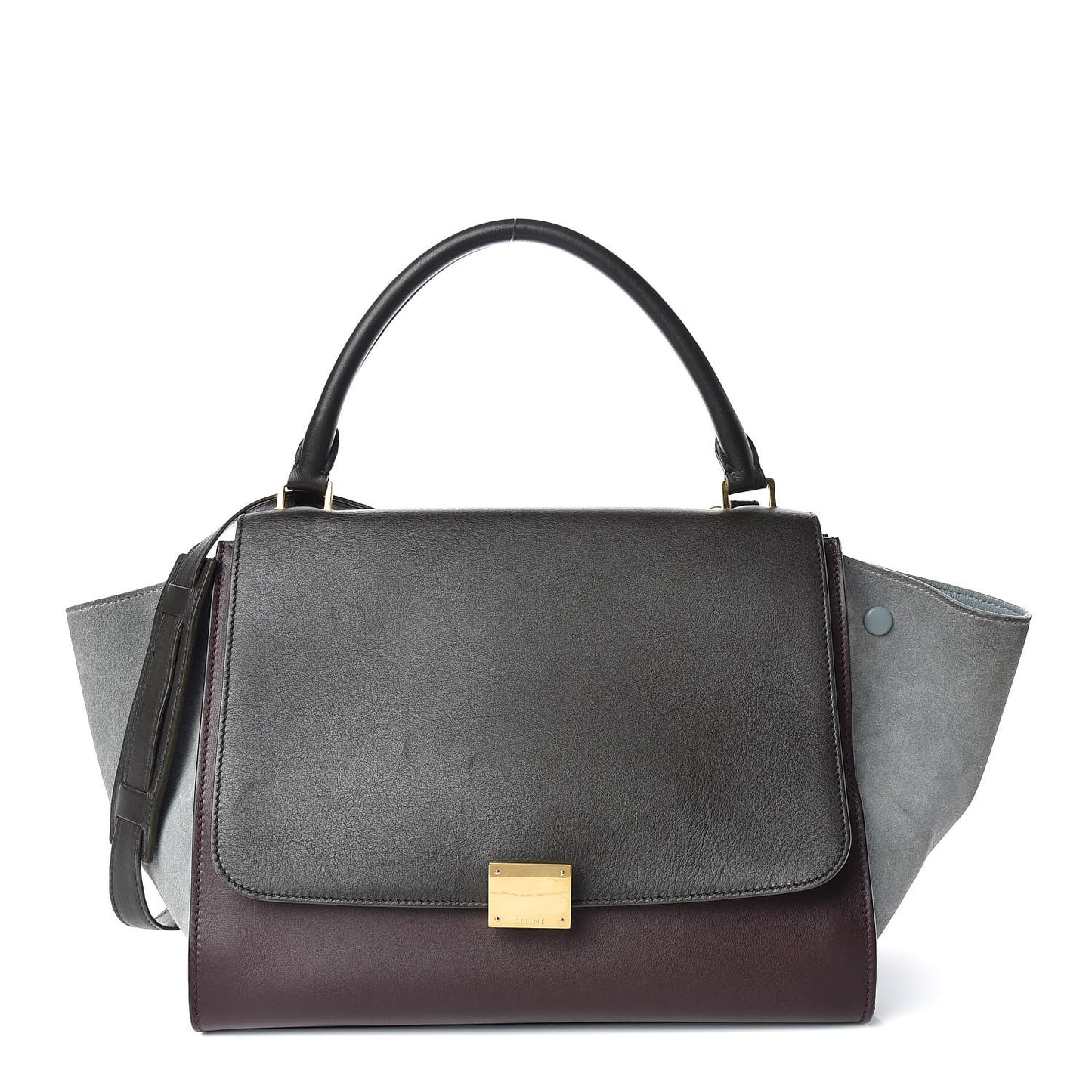 Smooth Calfskin Suede Medium Tri-Color Trapeze Dark Grey