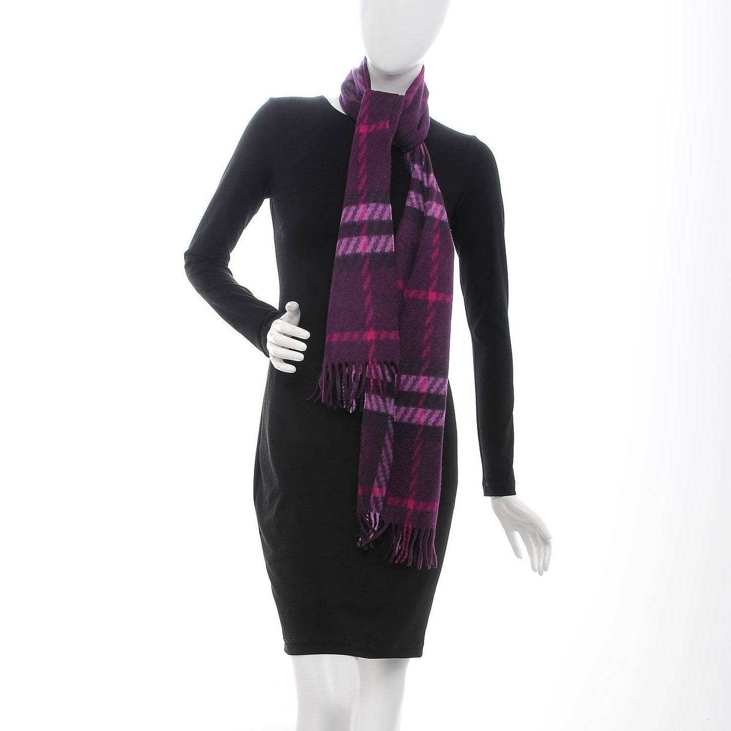 Cashmere Giant Check Fringe Fringe Scarf Plum