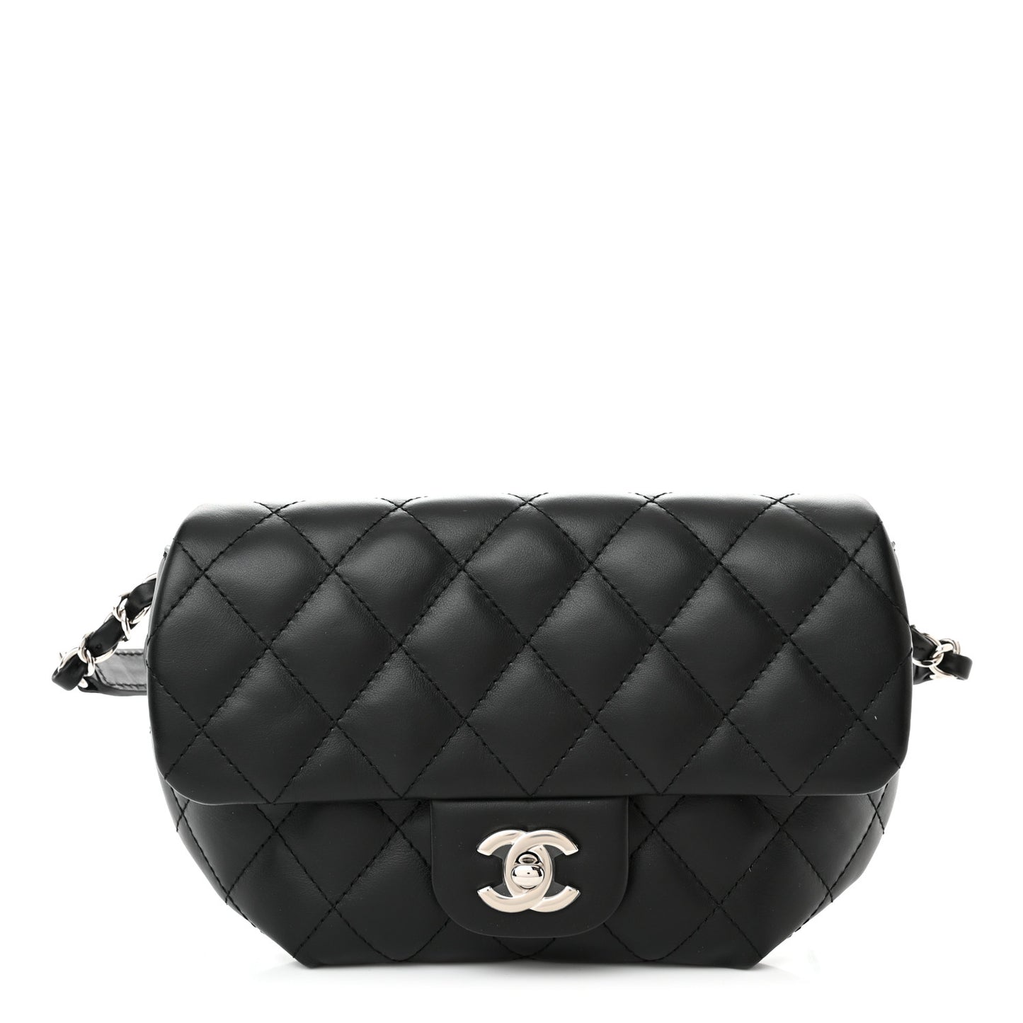 Calfskin Quilted CC Uniform Flap Belt Bag Black