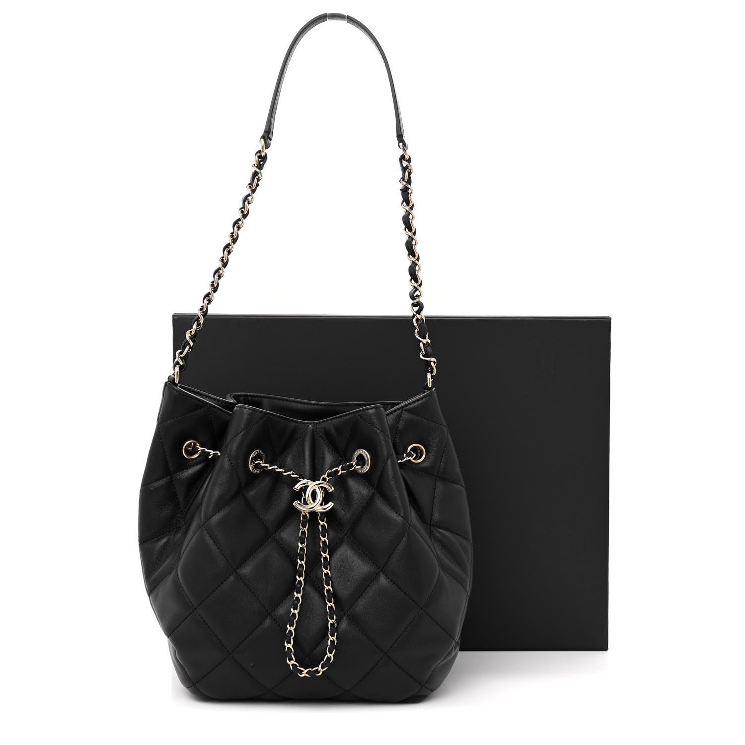 Chanel Lambskin Quilted Large CC Drawstring Bag Black 12 of 12