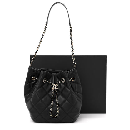 Chanel Lambskin Quilted Large CC Drawstring Bag Black 12 of 12