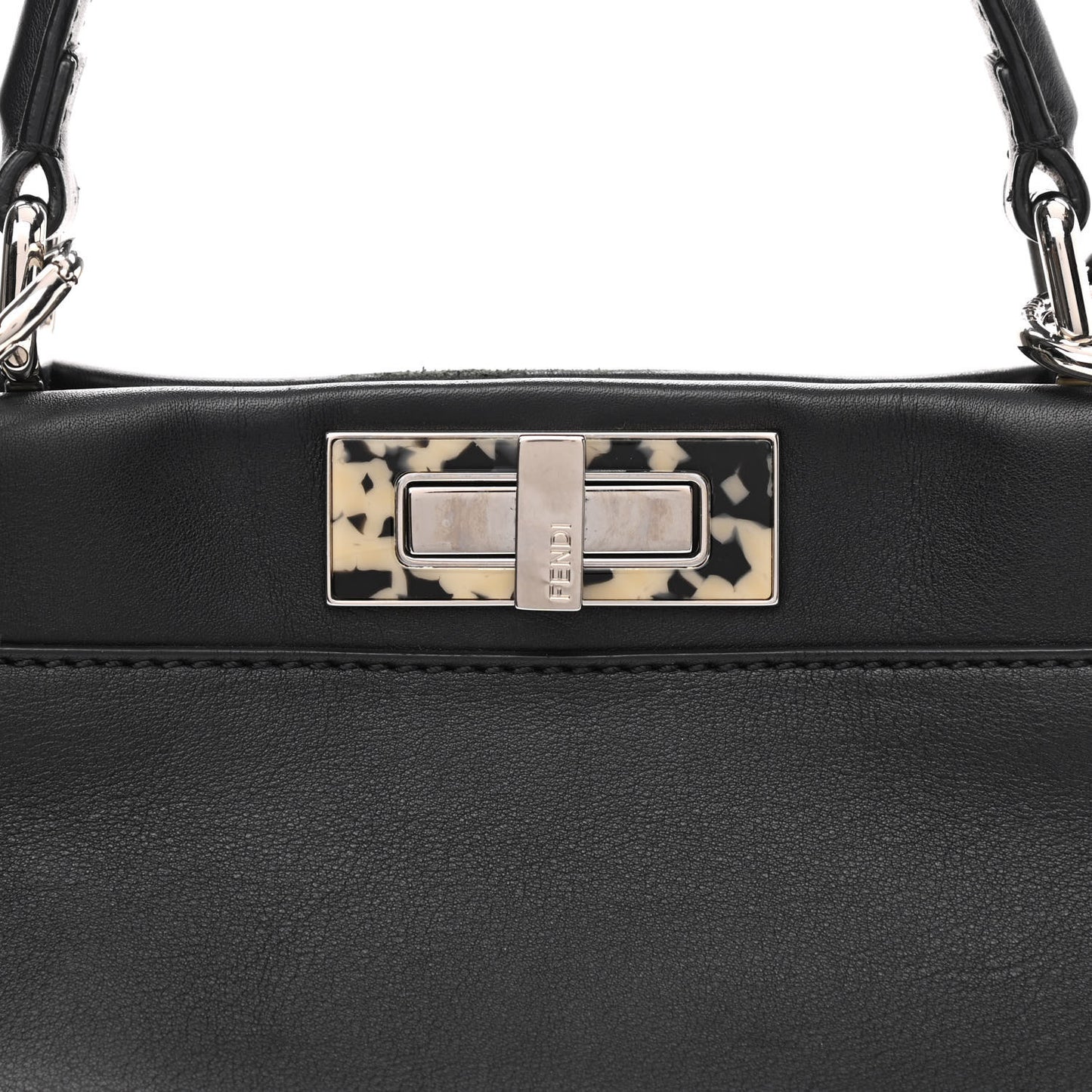 Vitello Dolce Shiny Nappa Plexglass Granite Medium Peekaboo Iconic Satchel Black