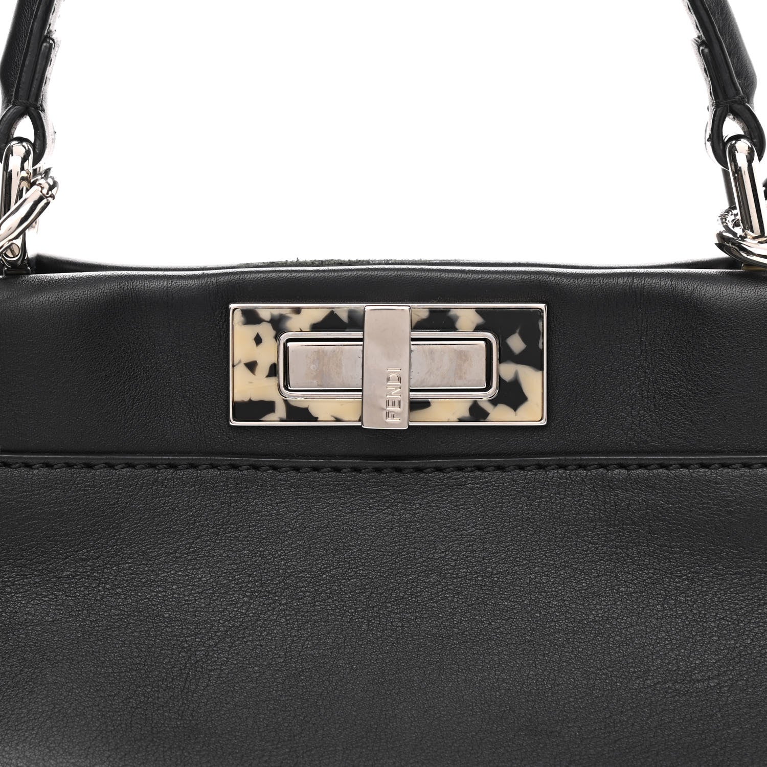 Fendi Vitello Dolce Shiny Nappa Plexglass Granite Medium Peekaboo Iconic Satchel Black 9 of 11
