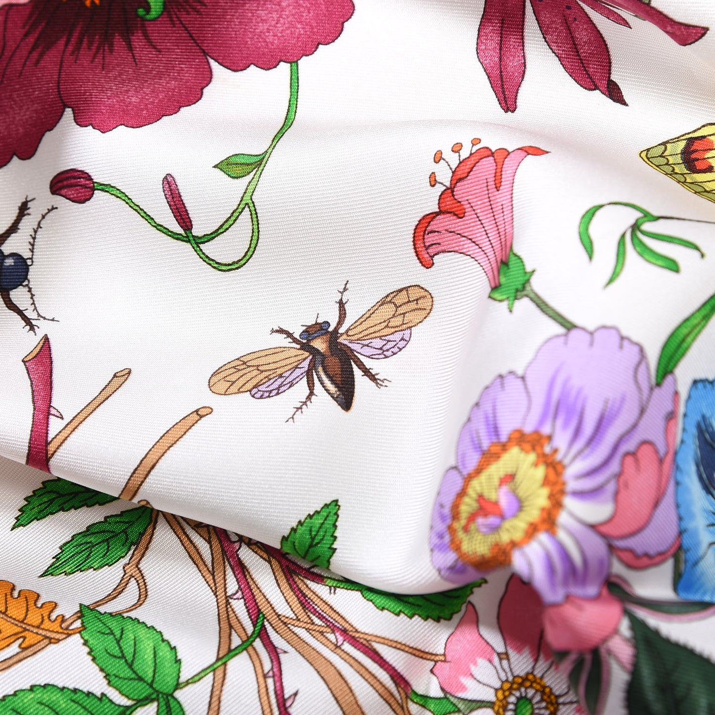 Silk Twill Flora Square Scarf Pink White