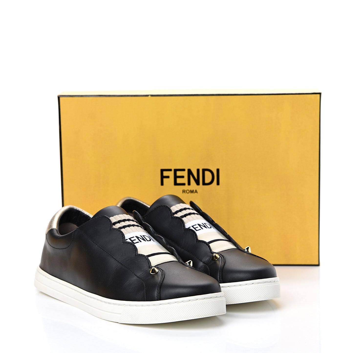 Vitello Lurex Rockoclick Slip On Sneakers 39.5 Black Gold