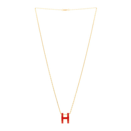 Hermes Lacquered Gold Pop H Pendant Necklace Rouge Vif 2 of 4