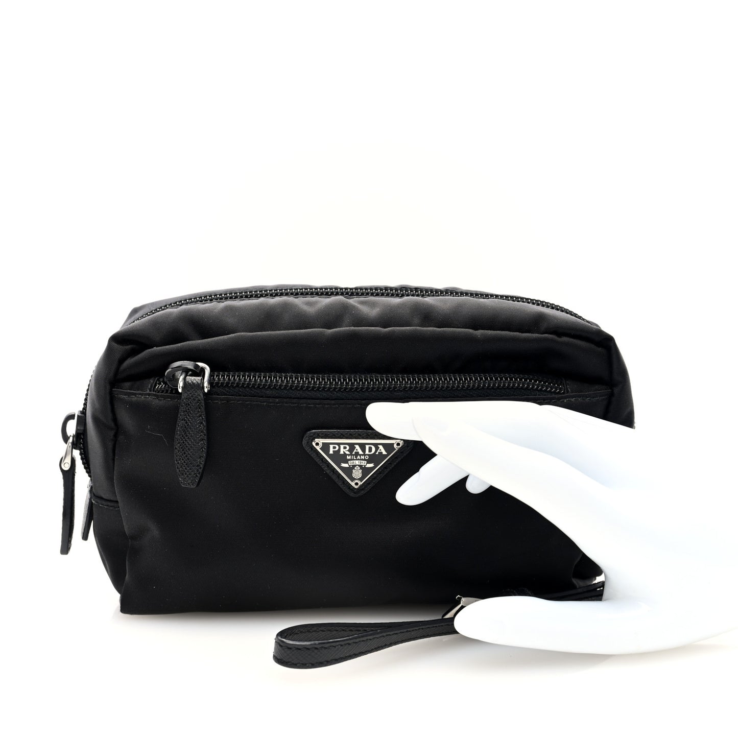 Re-Nylon Saffiano Pouch Wristlet Black