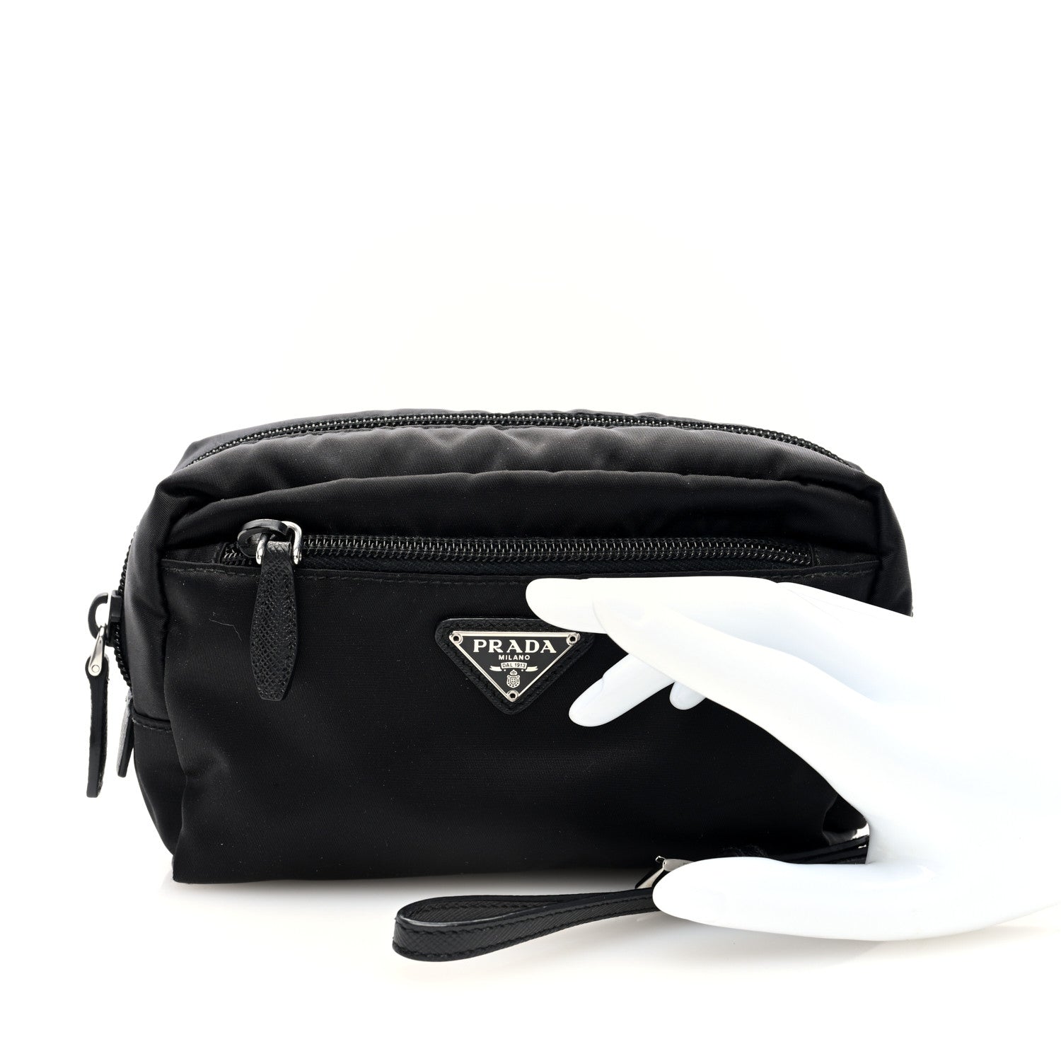 Prada Re-Nylon Saffiano Pouch Wristlet Black 2 of 6