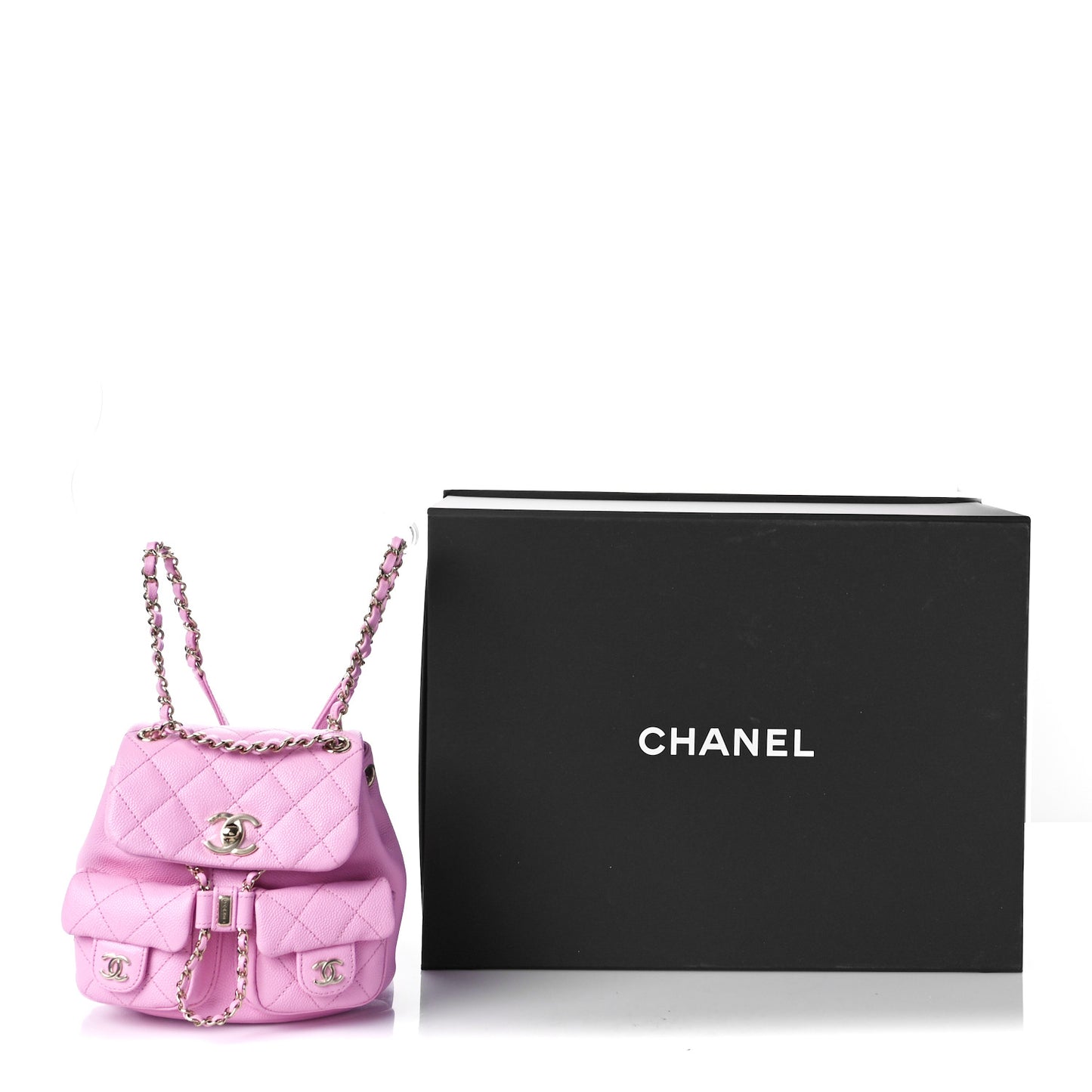 Shiny Caviar Quilted Small Duma Pockets Drawstring Backpack Lilac