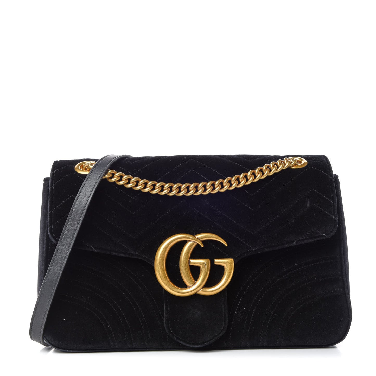 Velvet Matelasse Medium GG Marmont Shoulder Bag Black