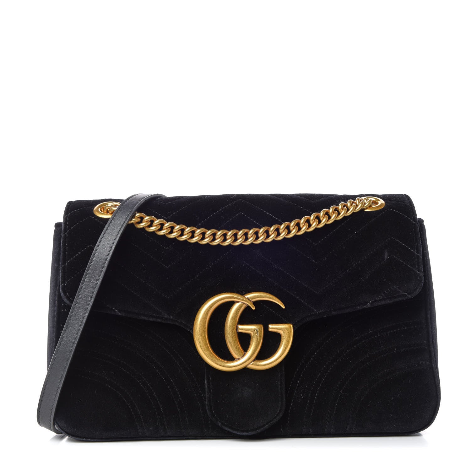 Gucci Velvet Matelasse Medium GG Marmont Shoulder Bag Black 1 of 12