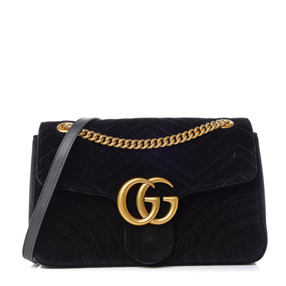 Gucci Velvet Matelasse Medium GG Marmont Shoulder Bag Black 1 of 12