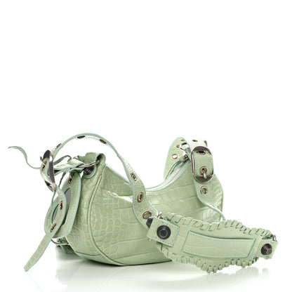 Balenciaga Extra Supple Calfskin Crocodile Embossed Le Cagole Shoulder Bag XS Light Green 2 of 10