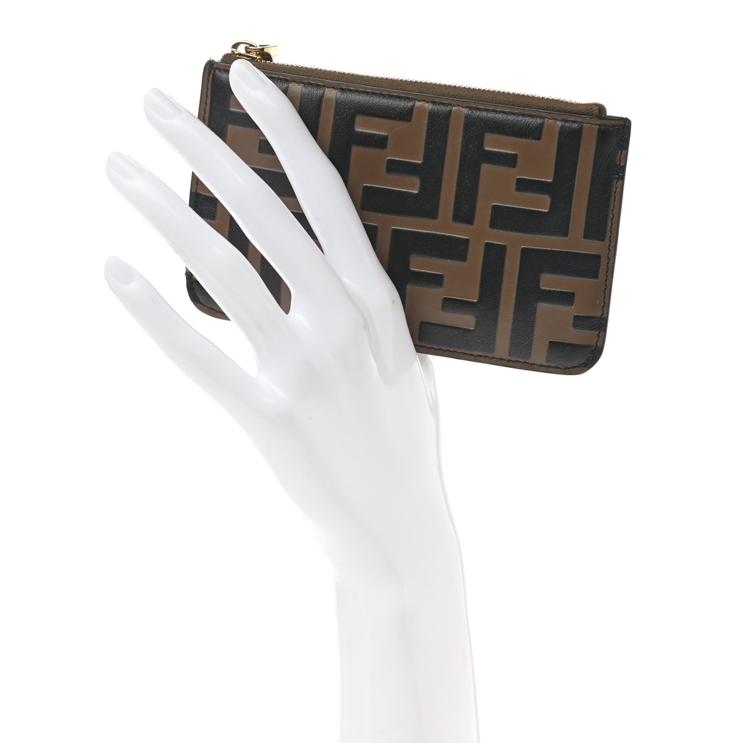 Vitello Soft F is Fendi Bi-Color FF 1974 Embossed Key Case Pouch Maya Black