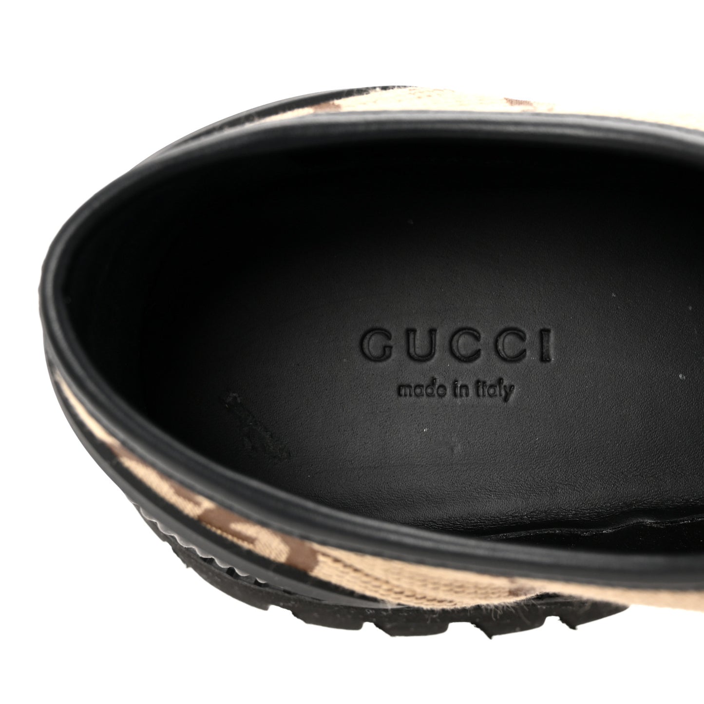 Monogram Jumbo GG Miro Soft Calfskin Womens Lug Sole Loafers 39.5 Camel Ebony Black