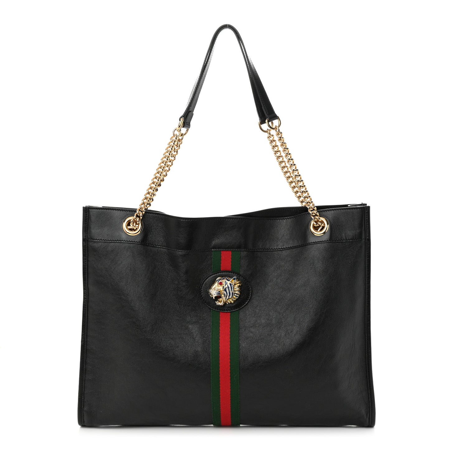 Calfskin Large Rajah Chain Tote Black