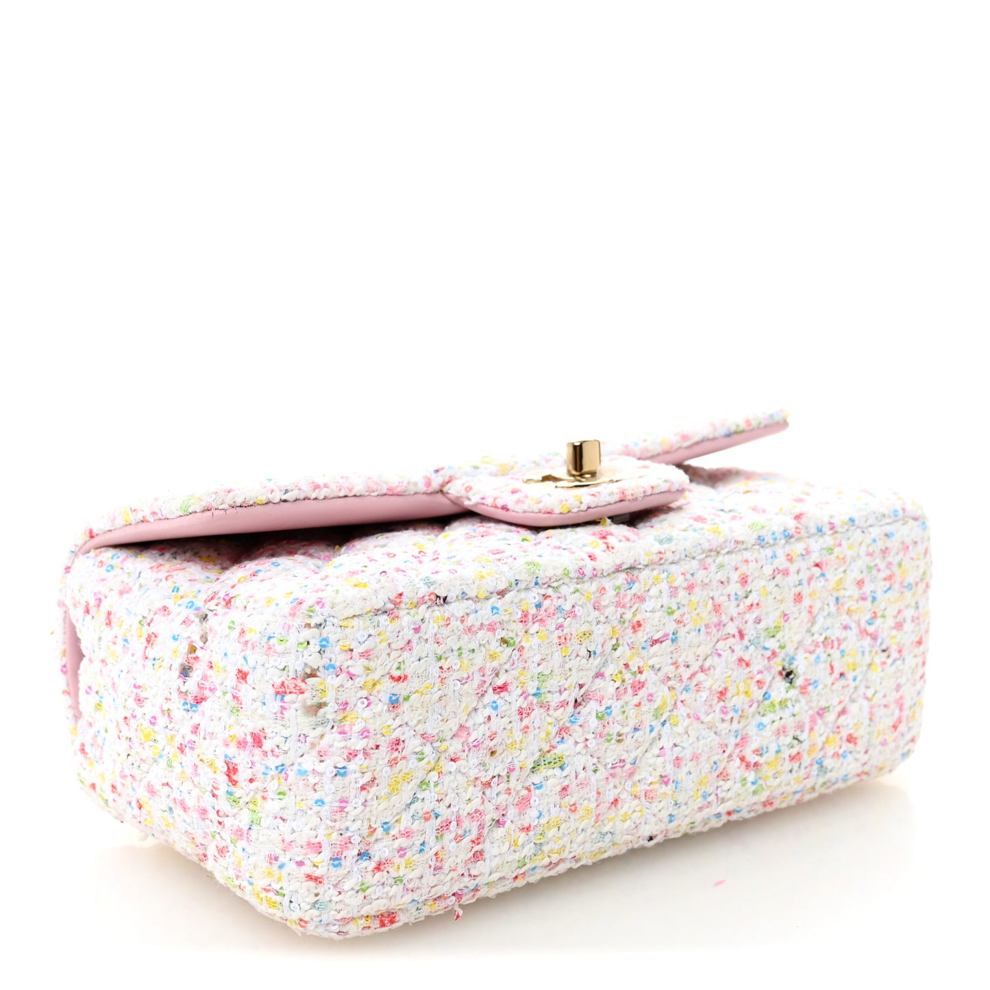 Tweed Sequin Quilted Mini Rectangular Flap White Pink Green Blue