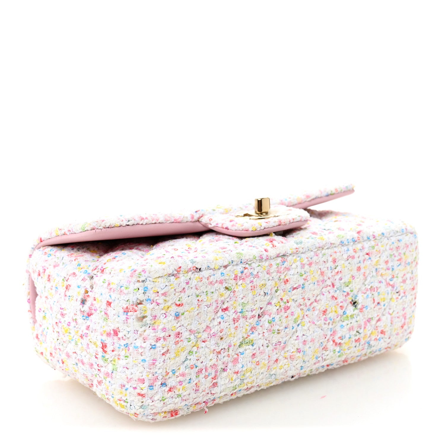Chanel Tweed Sequin Quilted Mini Rectangular Flap White Pink Green Blue 4 of 10