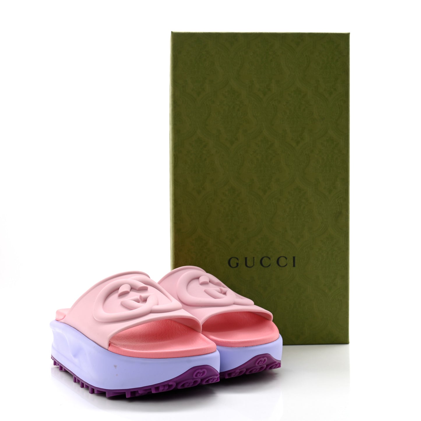 Soft Rubber Womens Interlocking G Platform 42mm Slide Sandals 36 Sugar Pink