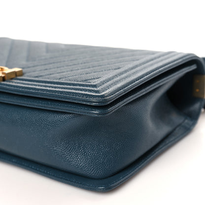 Chanel Caviar Chevron Quilted New Medium Boy Flap Blue 9 of 9