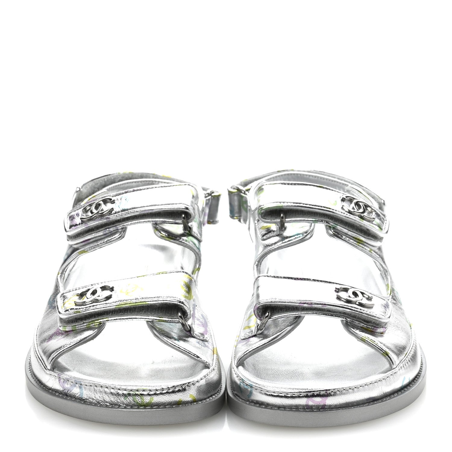 Chanel Laminated Lambskin Printed CC Dad Sandals 40 Silver Multicolor 3 of 10
