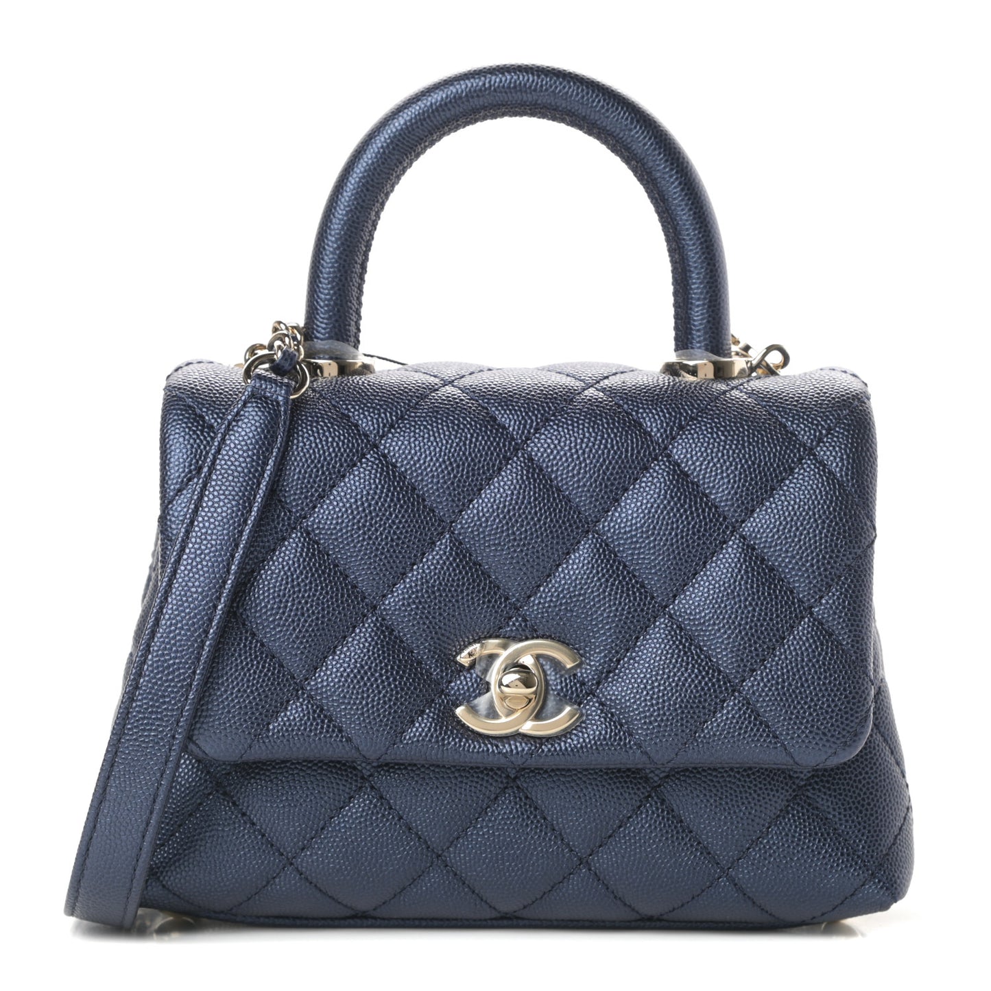 Iridescent Caviar Quilted Extra Mini Coco Handle Flap Dark Blue