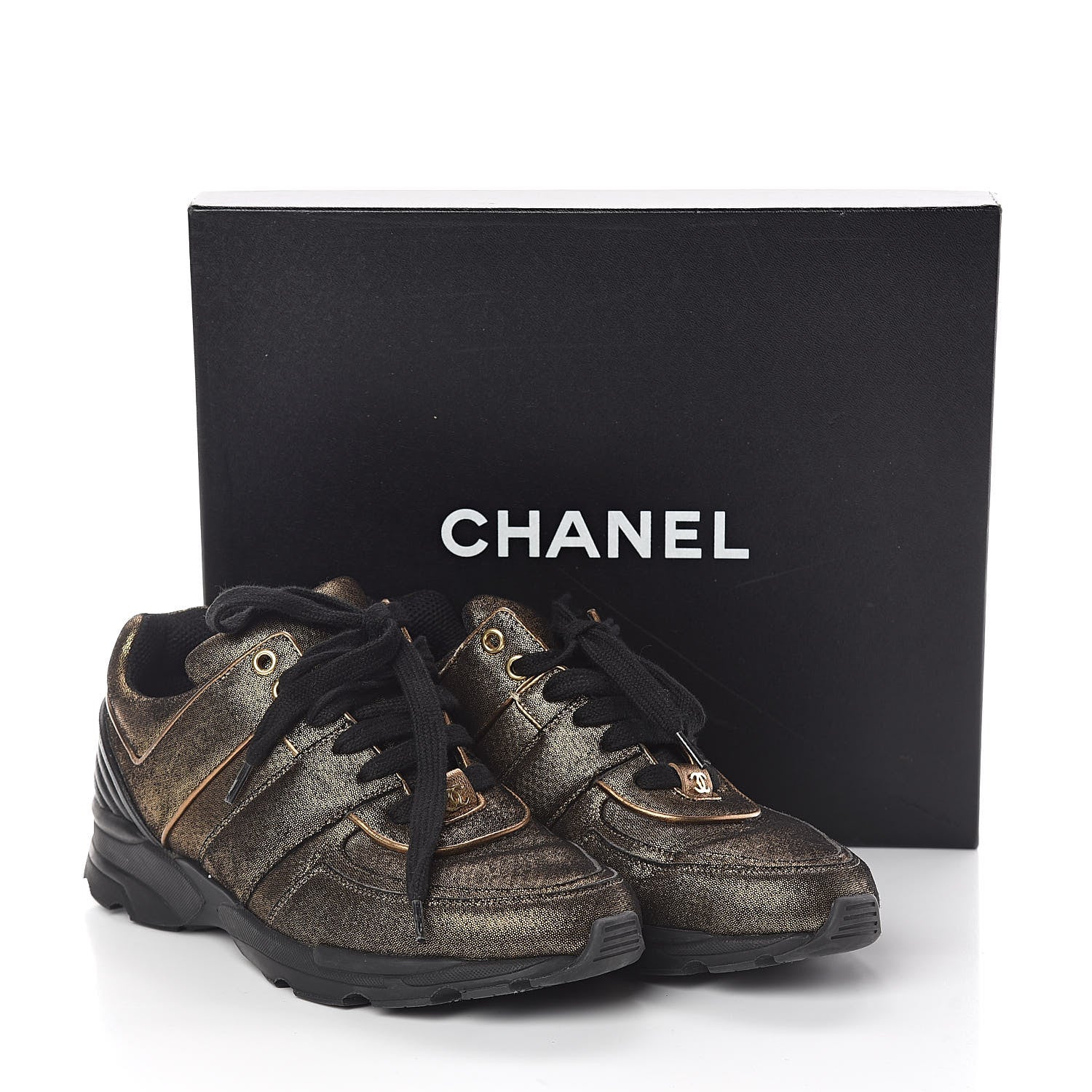 Chanel Metallic Fabric Calfskin Womens CC Sneakers 38 Golden Brown 8 of 8