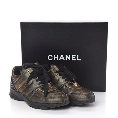 Chanel Metallic Fabric Calfskin Womens CC Sneakers 38 Golden Brown 8 of 8