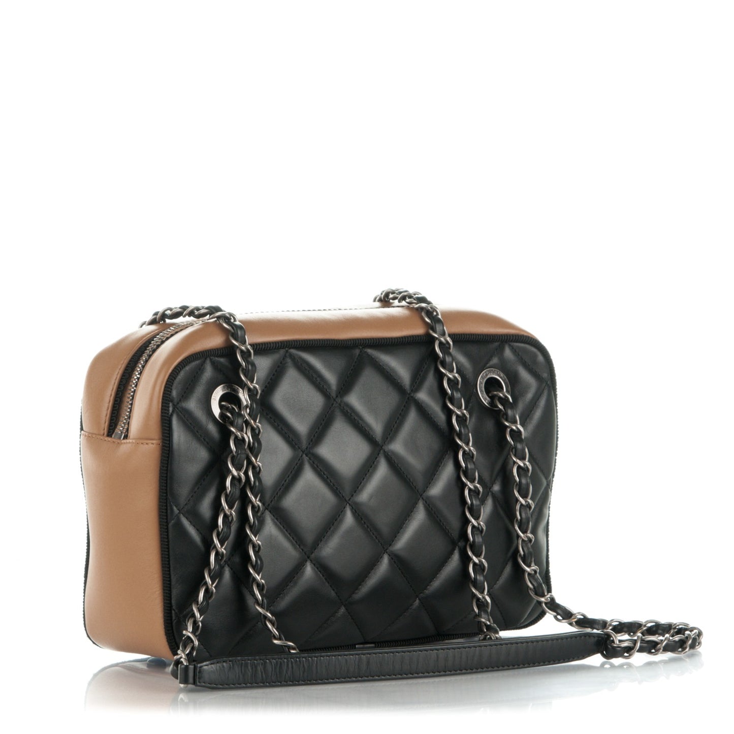 Lambskin Quilted Small Ballerine Camera Case Black Beige