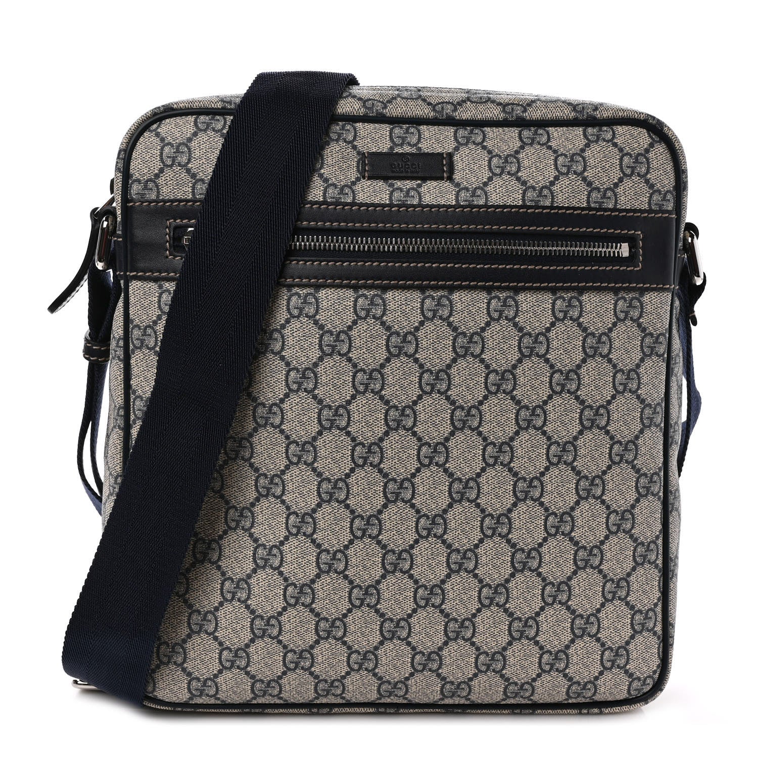 Gucci GG Plus Monogram Selleria Calfskin Medium Messenger Bag Beige Blue 1 of 9