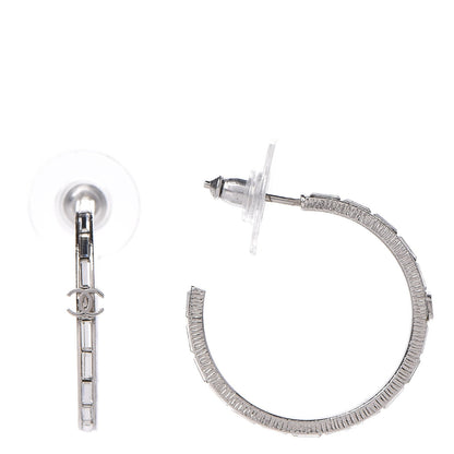 Chanel Baguette Crystal CC Hoop Earrings Silver 1 of 4