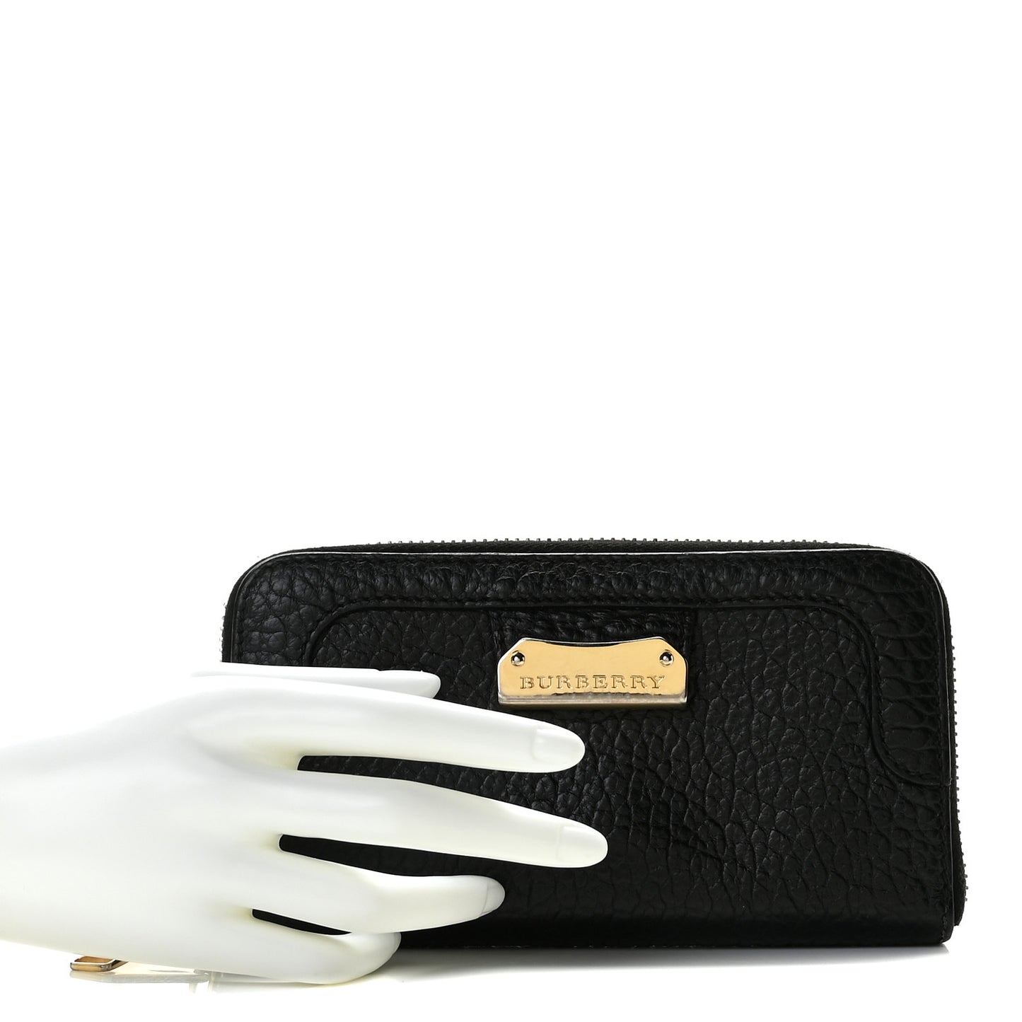 Grainy Calfskin Zip Around Wallet Black