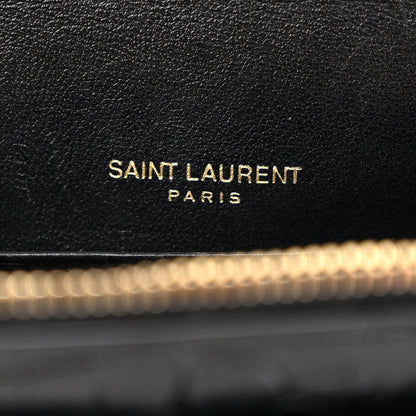 Saint Laurent Calfskin Crocodile Embossed Monogram Sunset Top Handle Chain Wallet Black 6 of 11
