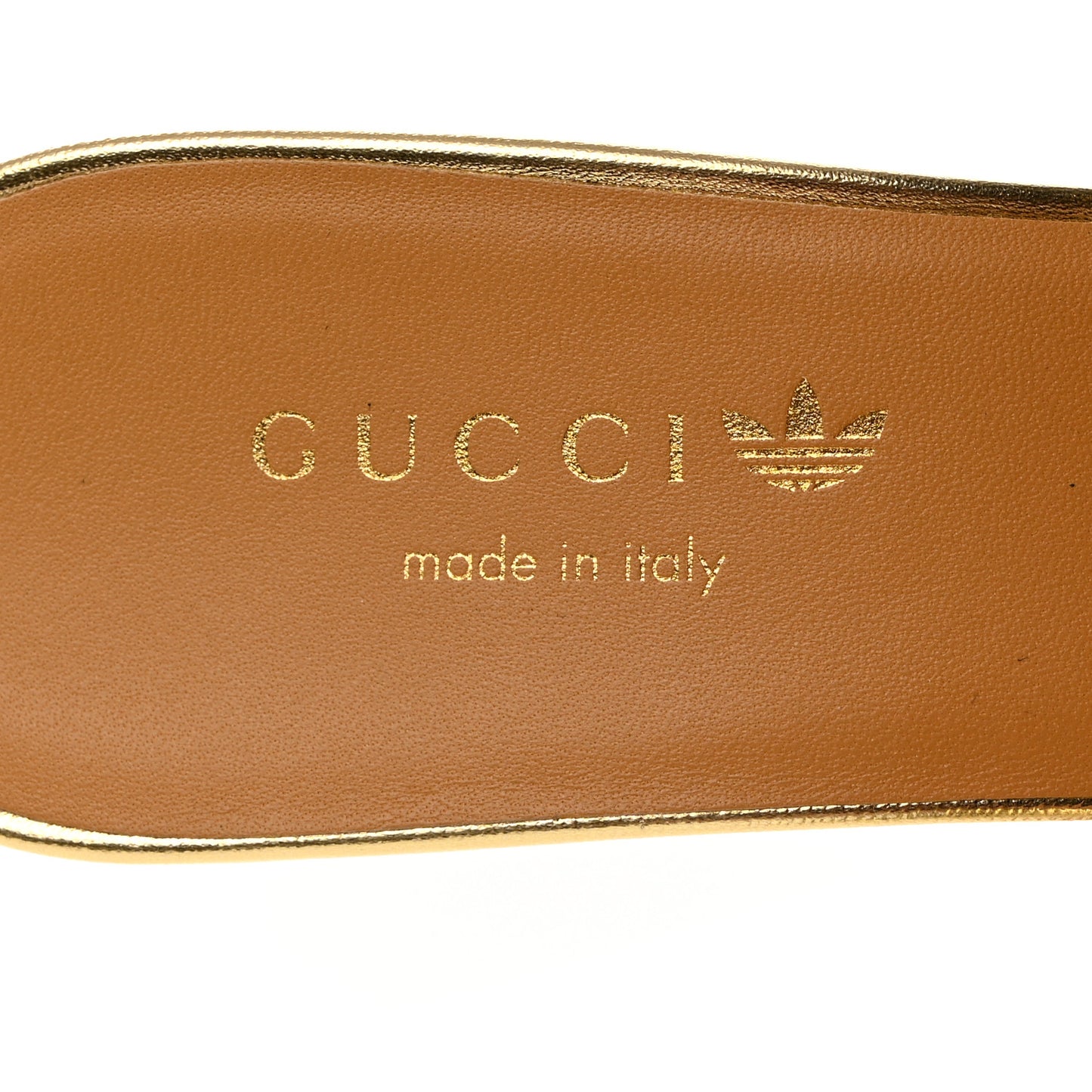 X ADIDAS Nappa Silk Charlotte Monogram Jumbo GG Trefoil 75mm Slide Sandals 37.5 King Gold Black