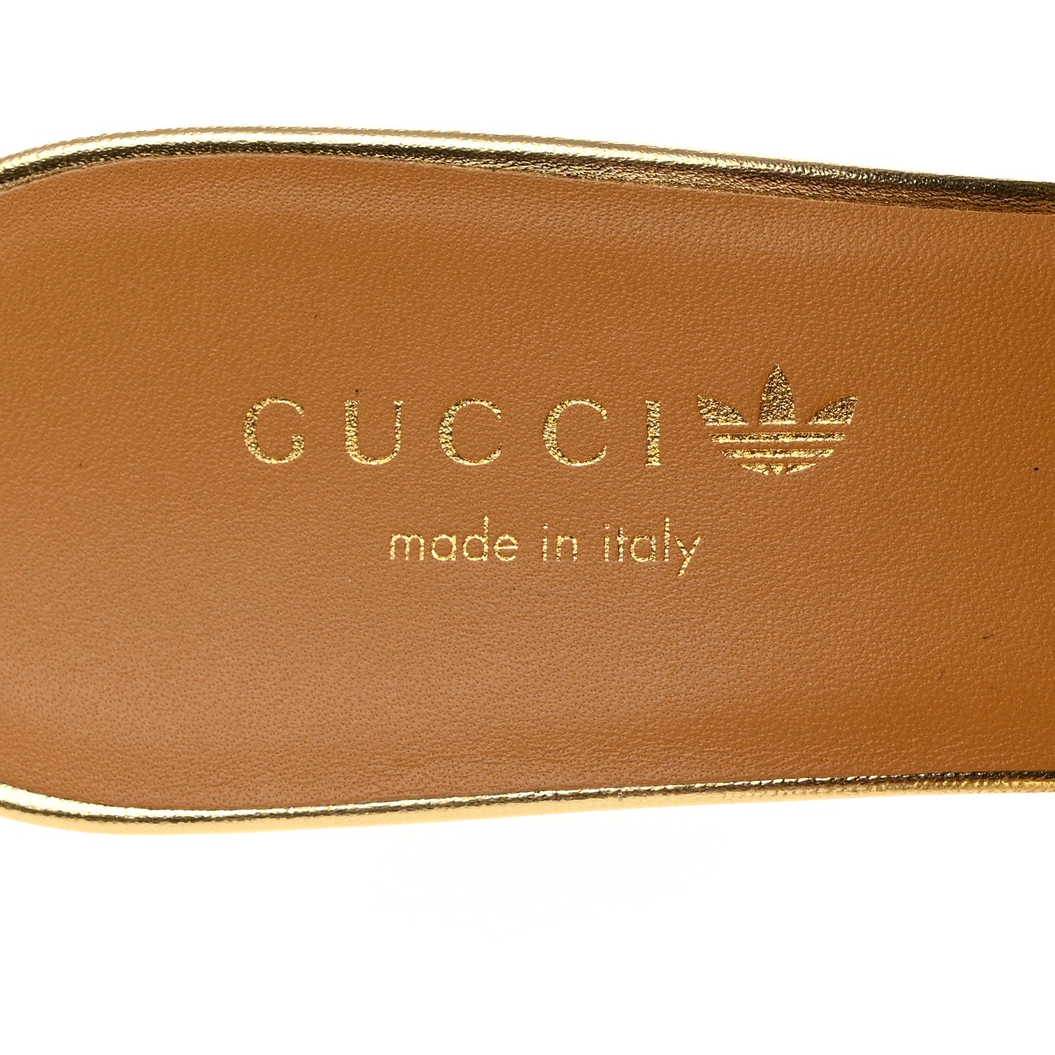 Gucci X ADIDAS Nappa Silk Charlotte Monogram Jumbo GG Trefoil 75mm Slide Sandals 37.5 King Gold Black 6 of 9