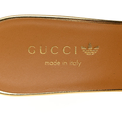 Gucci X ADIDAS Nappa Silk Charlotte Monogram Jumbo GG Trefoil 75mm Slide Sandals 37.5 King Gold Black 6 of 9