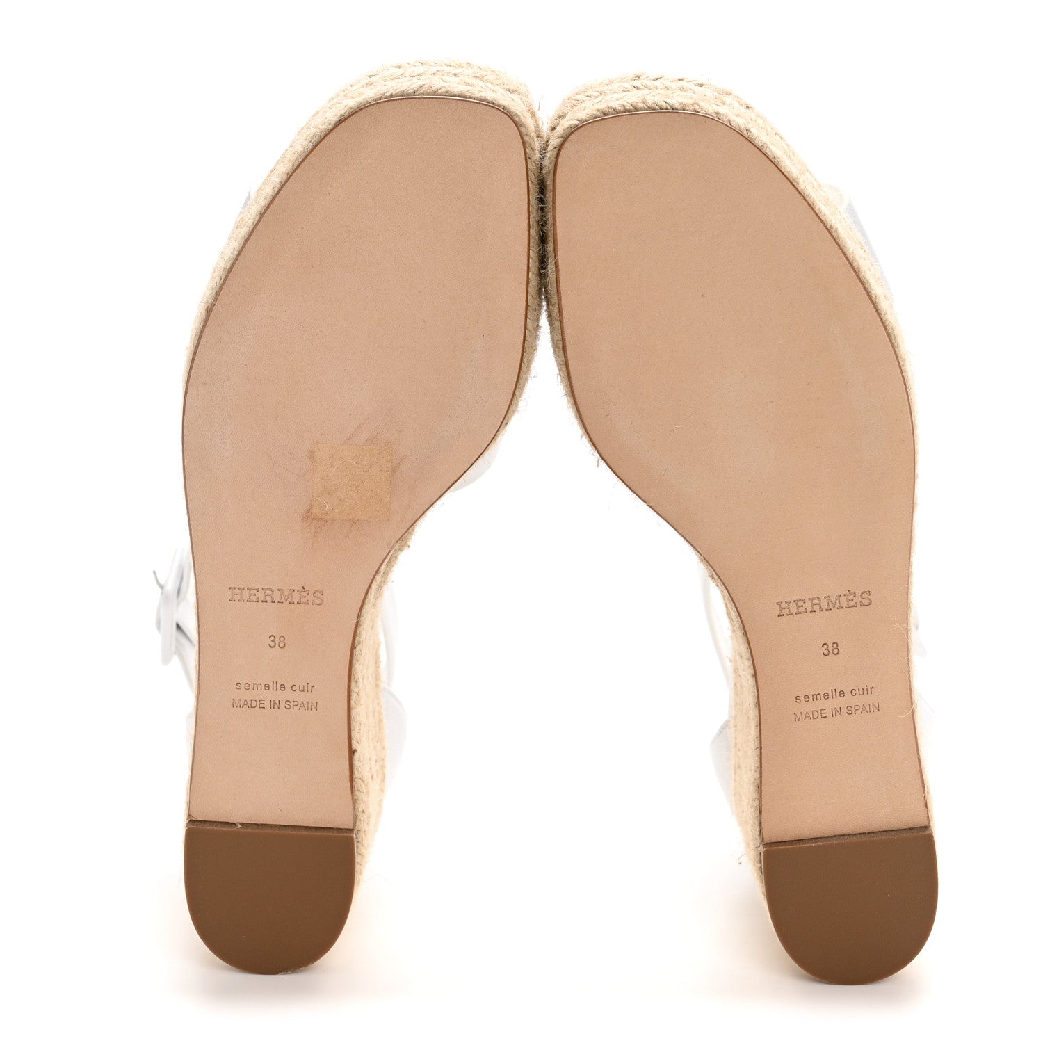 Hermes Goatskin Elda Espadrille Wedge Sandals 38 White 1784578