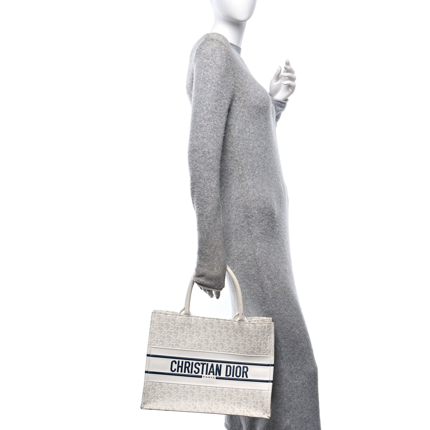 Calfskin Perforated Oblique Medium Book Tote White Blue