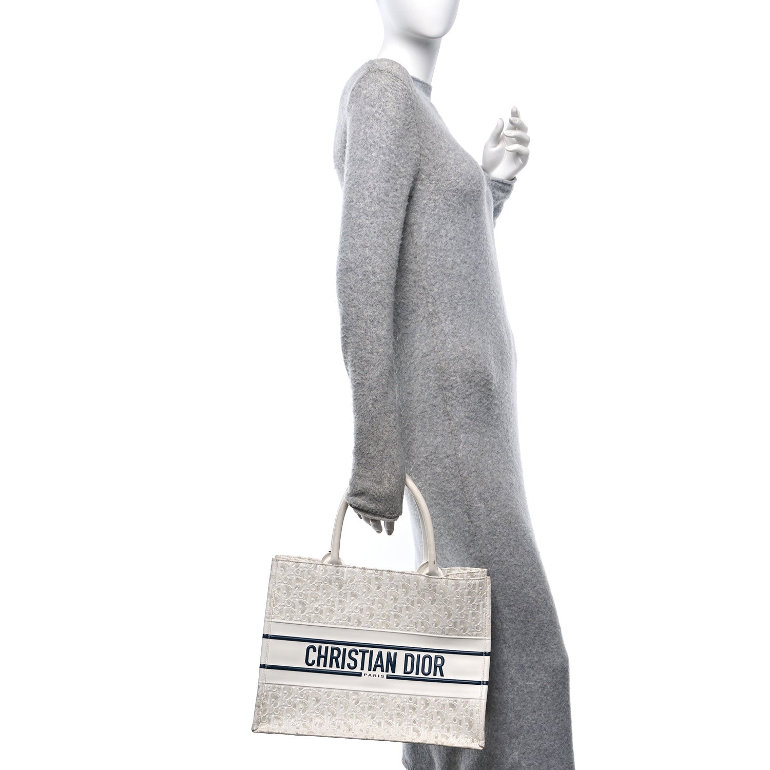 Christian Dior Calfskin Perforated Oblique Medium Book Tote White Blue 3 of 10