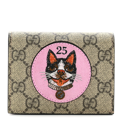 Gucci GG Supreme Monogram Bosco Patch Card Case Wallet Beige Malva Hibiscus Red 1 of 8