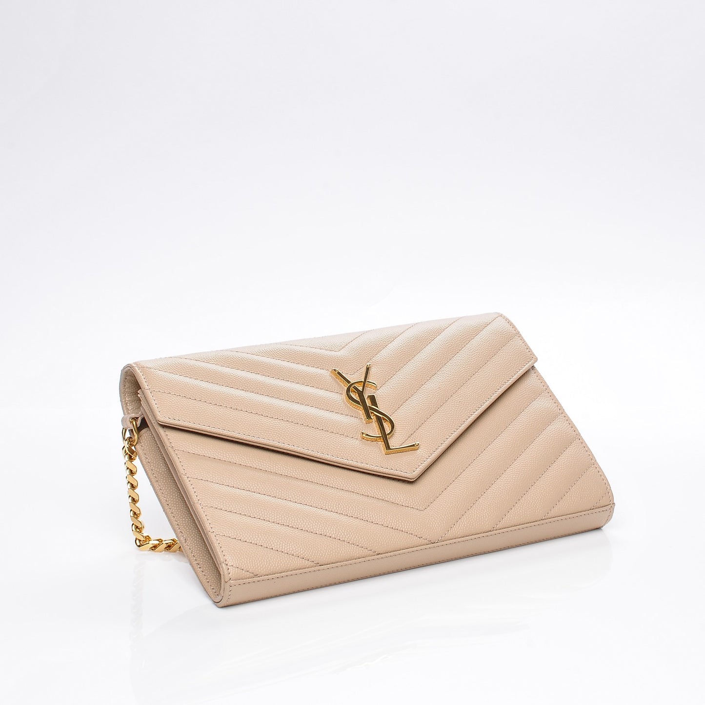 Grain De Poudre Matelasse Chevron Monogram Chain Wallet Nude Powder
