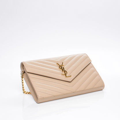 Saint Laurent Grain De Poudre Matelasse Chevron Monogram Chain Wallet Nude Powder 4 of 7