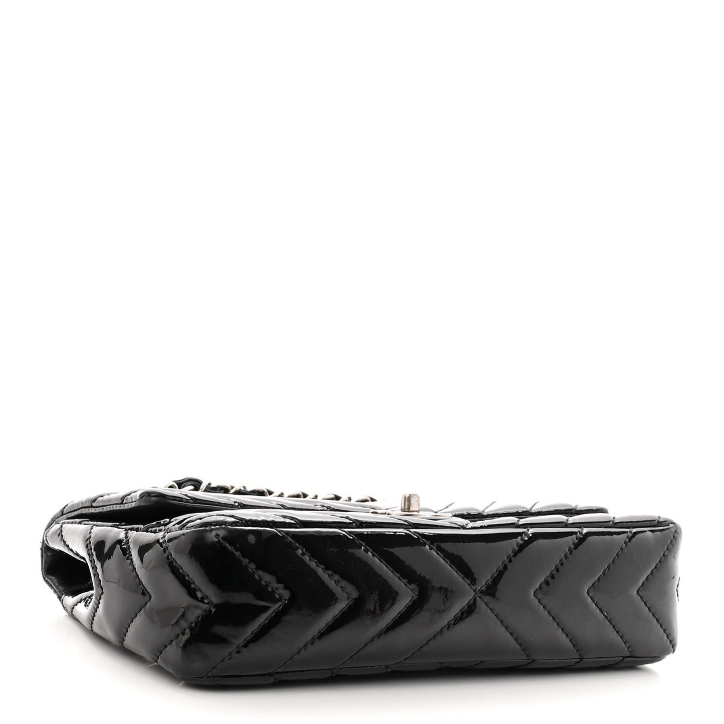 Patent Chevron Quilted Medium Single Flap Black