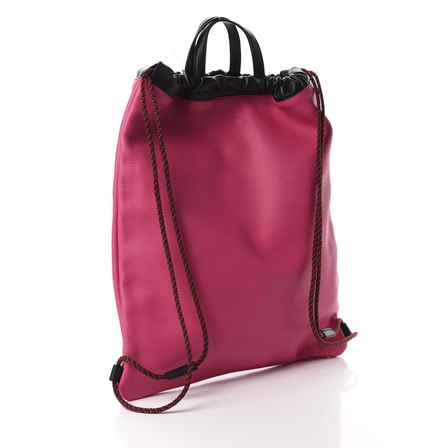 Gucci Grained Calfskin Logo Drawstring Backpack Box Pink Green Black 2 of 9