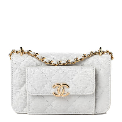 Chanel Caviar Quilted Pocket Twins Clutch With Chain White 1 of 11
