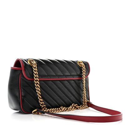 Gucci Vintage Effect Calfskin Matelasse Diagonal Small Torchon GG Marmont Shoulder Bag Black Romantic Cherry 3 of 11