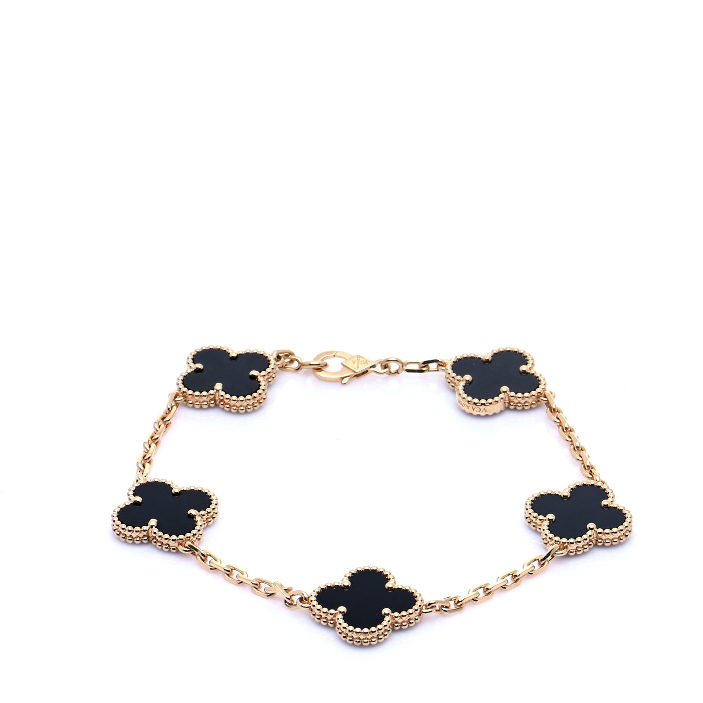 18K Yellow Gold Black Onyx 5 Motifs Vintage Alhambra Bracelet
