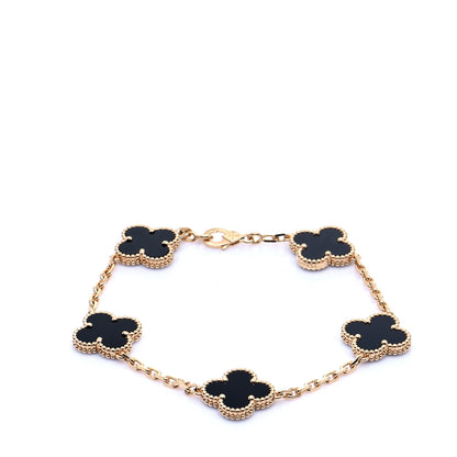 Van Cleef & Arpels 18K Yellow Gold Black Onyx 5 Motifs Vintage Alhambra Bracelet 1 of 9