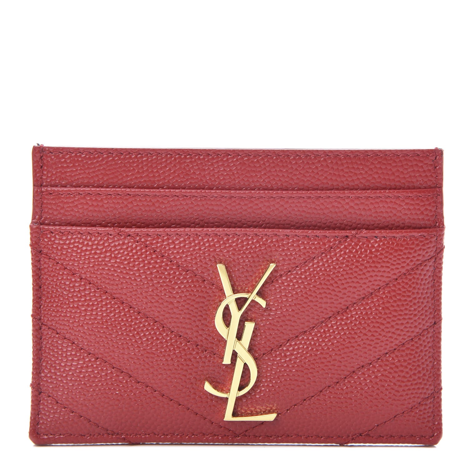 Saint Laurent Grain De Poudre Matelasse Chevron Monogram Credit Card Case New Red 1 of 8