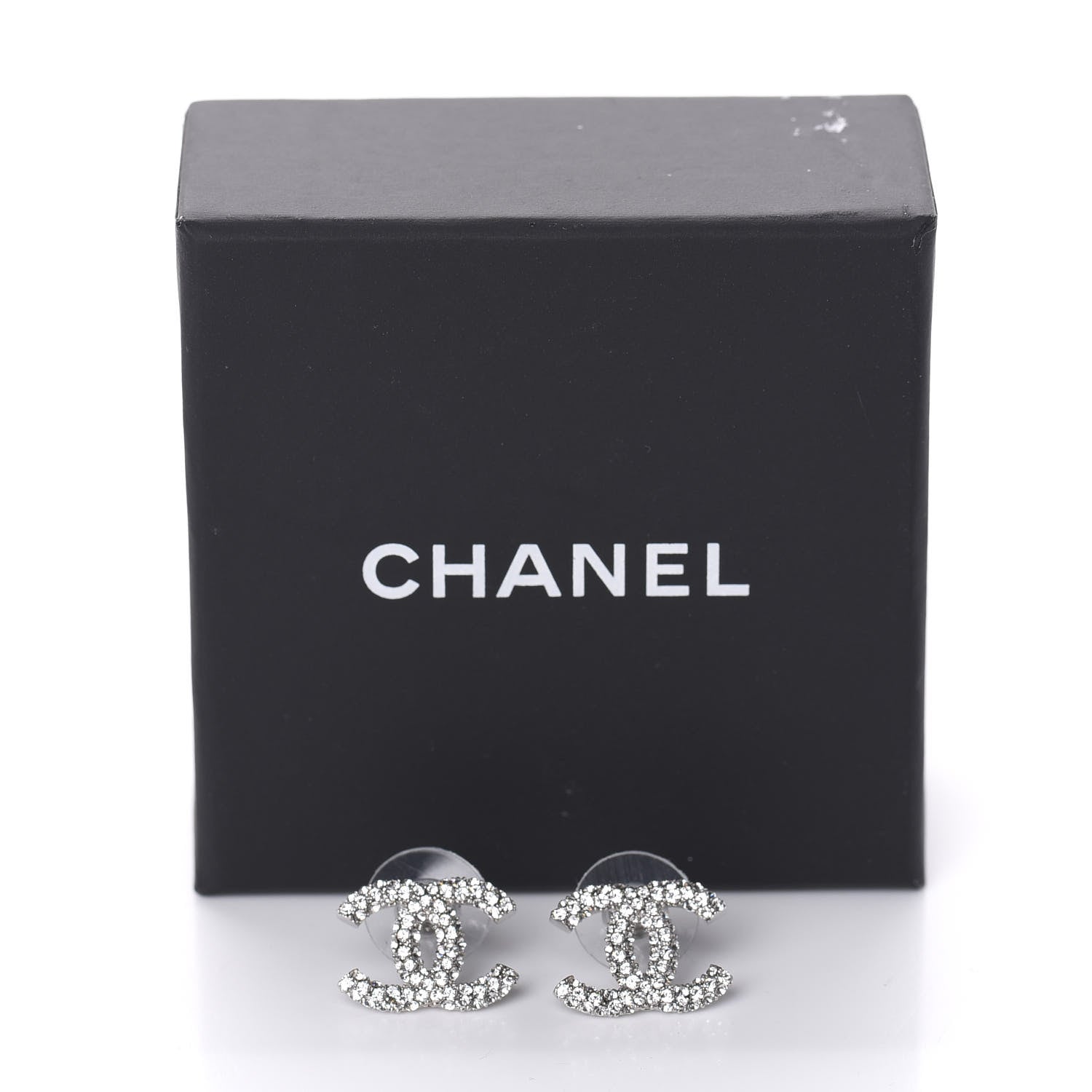 Chanel Crystal CC Earrings Silver 5 of 5